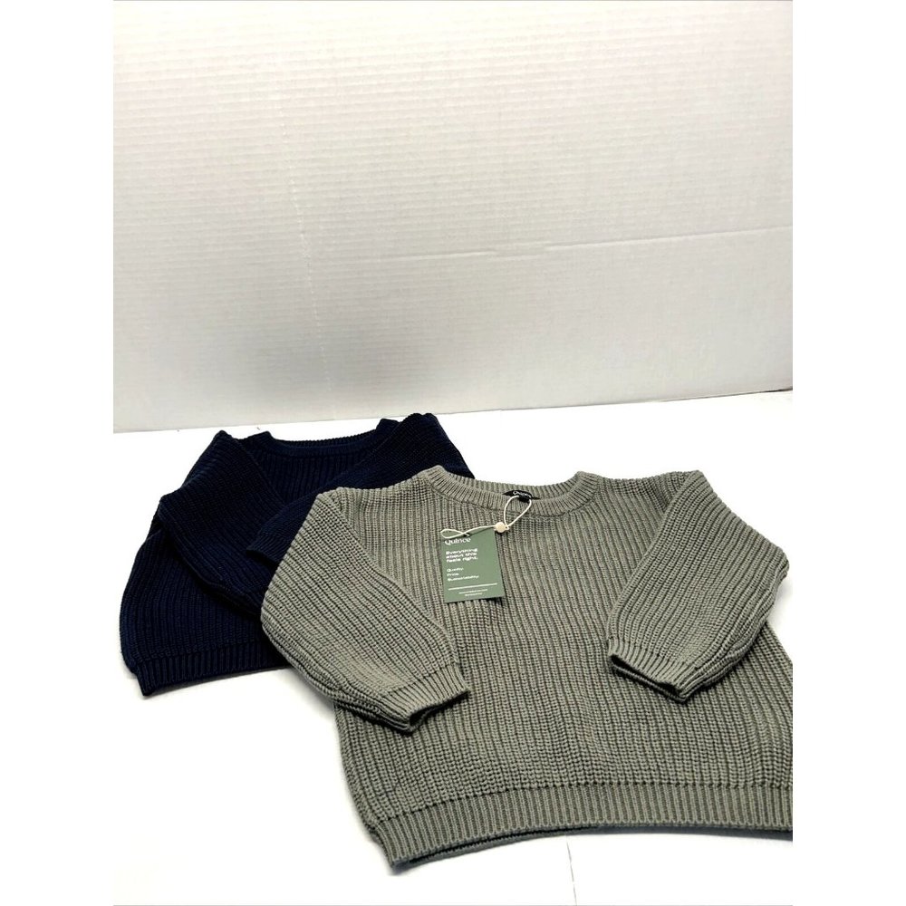 Quince Organic Cotton Fisherman Sweater 2-Pack Olive Navy Sz 2T